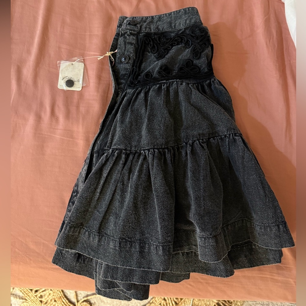 NWT Free People Black Denim Skirt